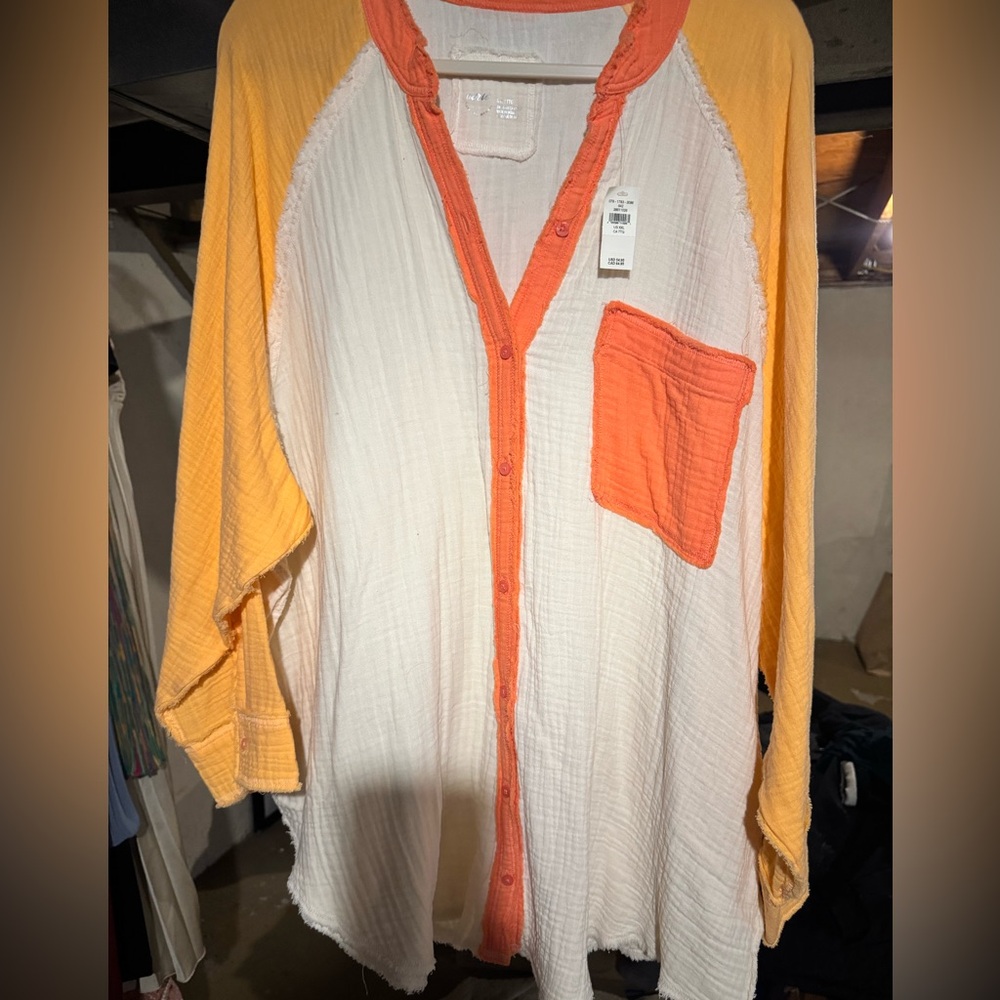 Orange and Yellow Button-Up Shirt